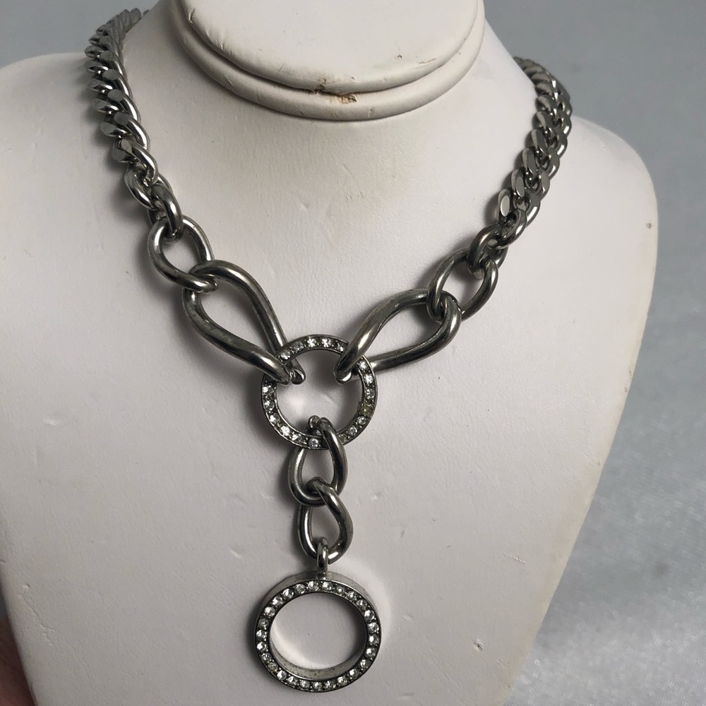 Express rhinestone on nickel circle necklace